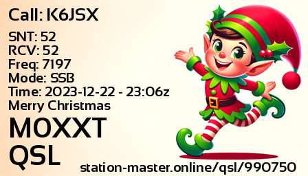 QSL Card for M0XXT QSO with K6JSX