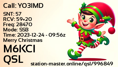 QSL Card for M6KCI QSO with YO3IMD