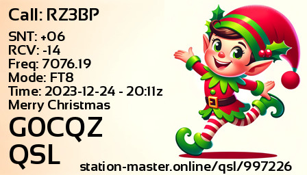 QSL Card for G0CQZ QSO with RZ3BP