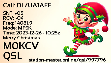QSL Card for M0KCV QSO with DL/UA1AFE